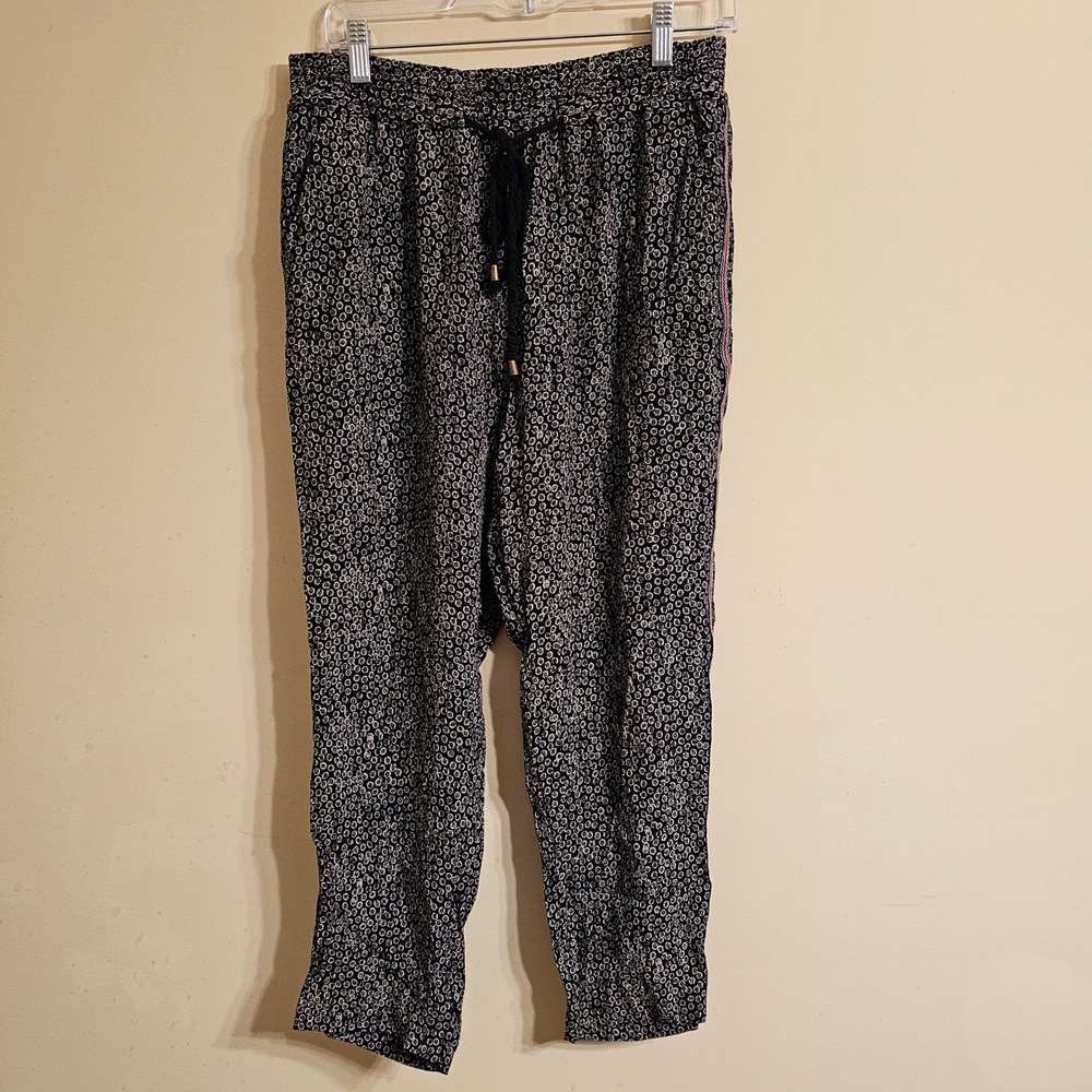 ett:twa by Anthropologie Pants Women Small Black Print Side Stripe OB778653